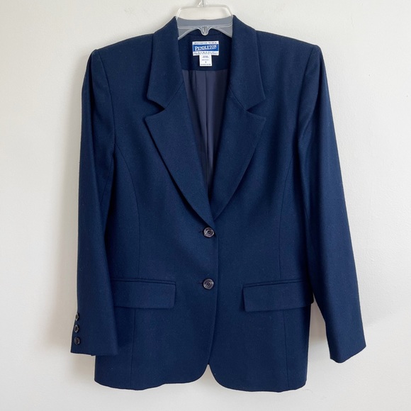 Pendleton Blazer Vintage Classic Virgin Wool Dress Jacket Navy Blue 8 - Picture 17 of 17
